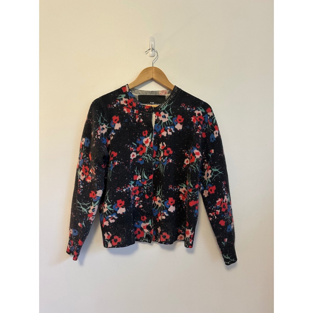 Marc Jacobs The Printed Cardigan Black Floral 100% Wool Sweater | Size Medium